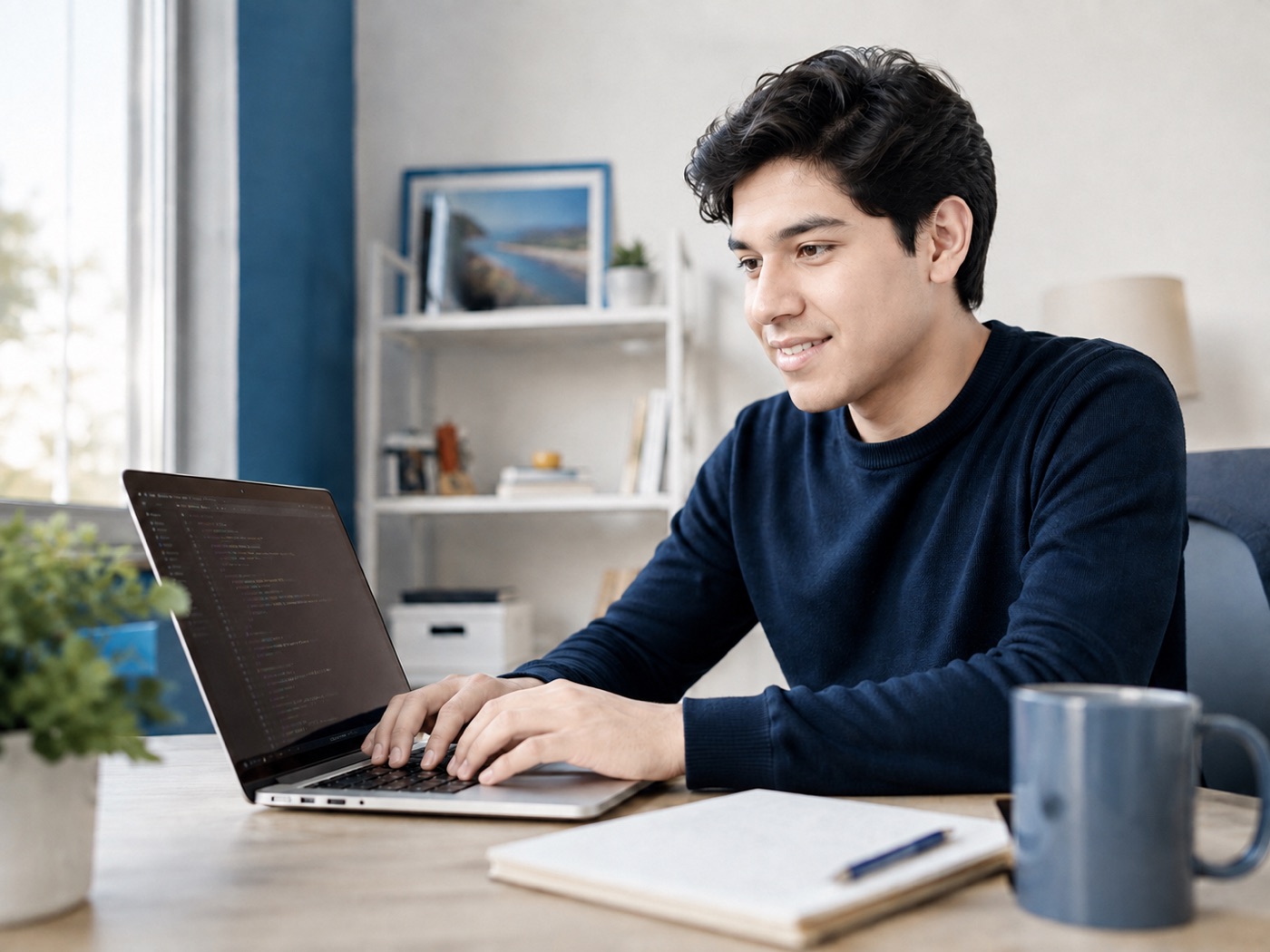 Persona aprendiendo desarrollo de sistemas en modalidad virtual